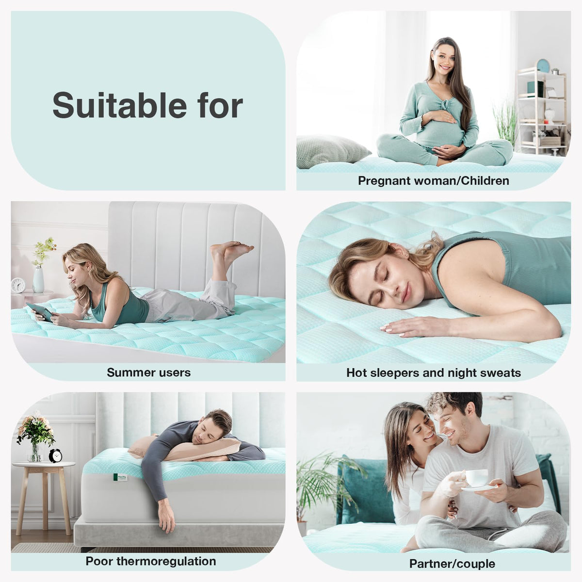 Novilla Cooling Mattress Topper King Size,Mattress Pad with Deep Pocket for 8-21" Mattress,Soft Mattress Cover for Back Pain Relief,3D+7D Down Alternative Bed Topper for Hot Sleepers