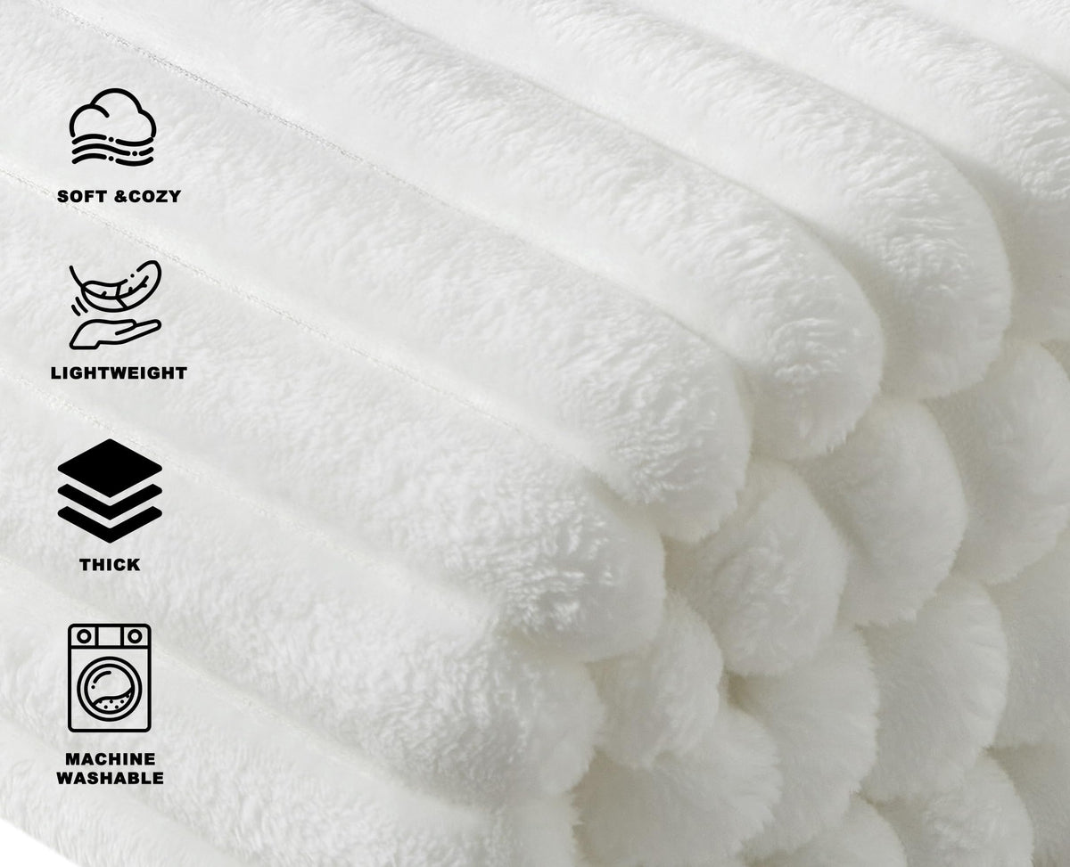 COZYXWORLD 380GSM Heavyweight Ribbed Textured Fleece Blanket, 60x80 Substantial Weight Warm Bed Blankets, Neutral Aesthetic White 60x80 Inches