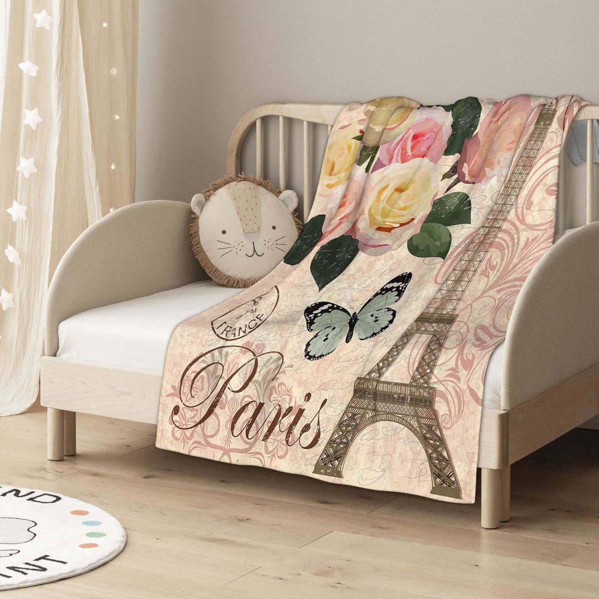 Throw Blanket 60x80 Inch,Vintage Paris Flower Eiffel Towel Rose Cozy Soft Lightweight Fuzzy Flannel Blanket 80x60 Inch Suitable for Couch Bed Sofa Living Room in All Seasons