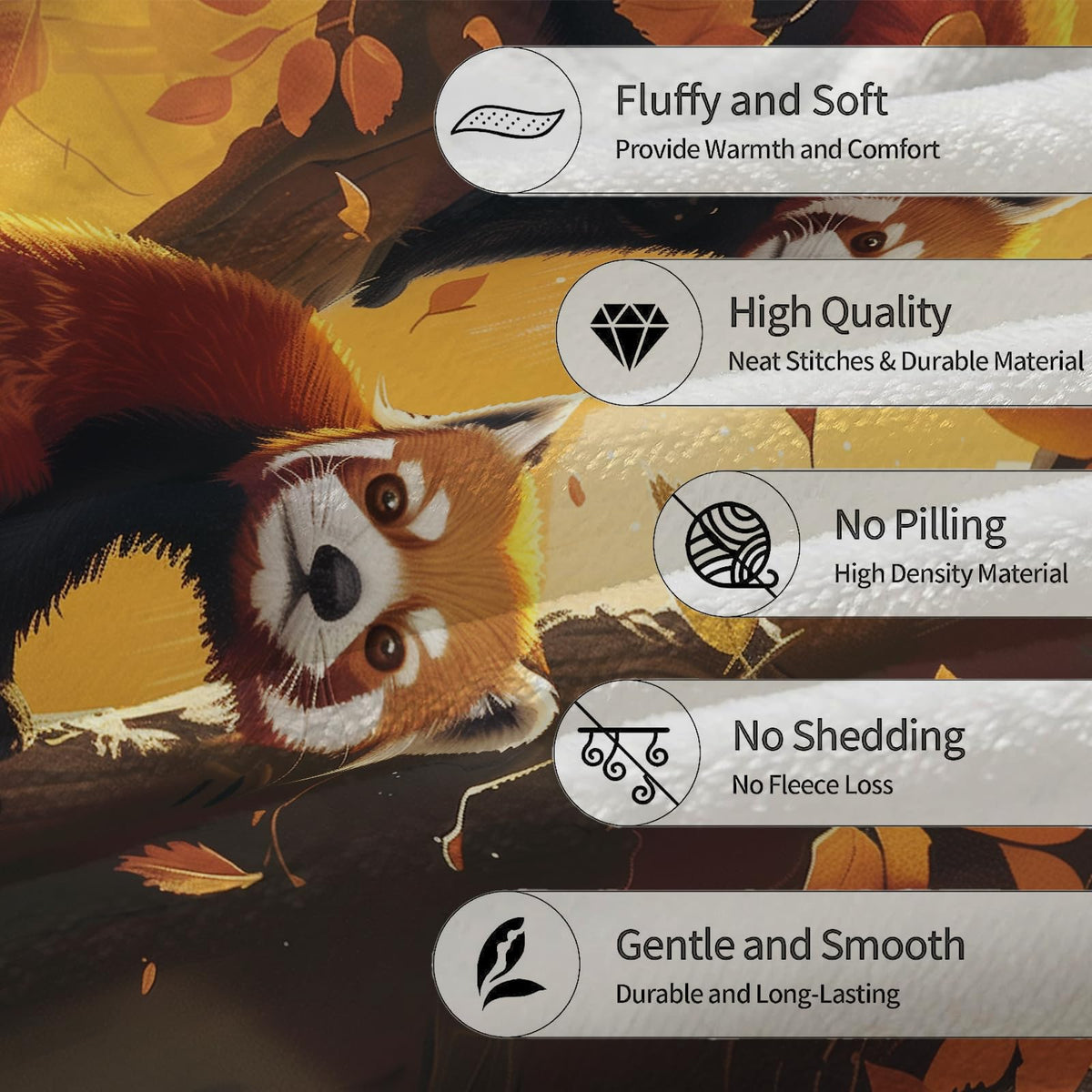Ti Caldi Autumn Red Panda Family Blanket Soft Cozy, Lightweight & Fluffy Flannel Throw Blankets - Perfect for Couch, Bed, Travel - Warm Home Decor for Indoor & Outdoor Use 60"x50"