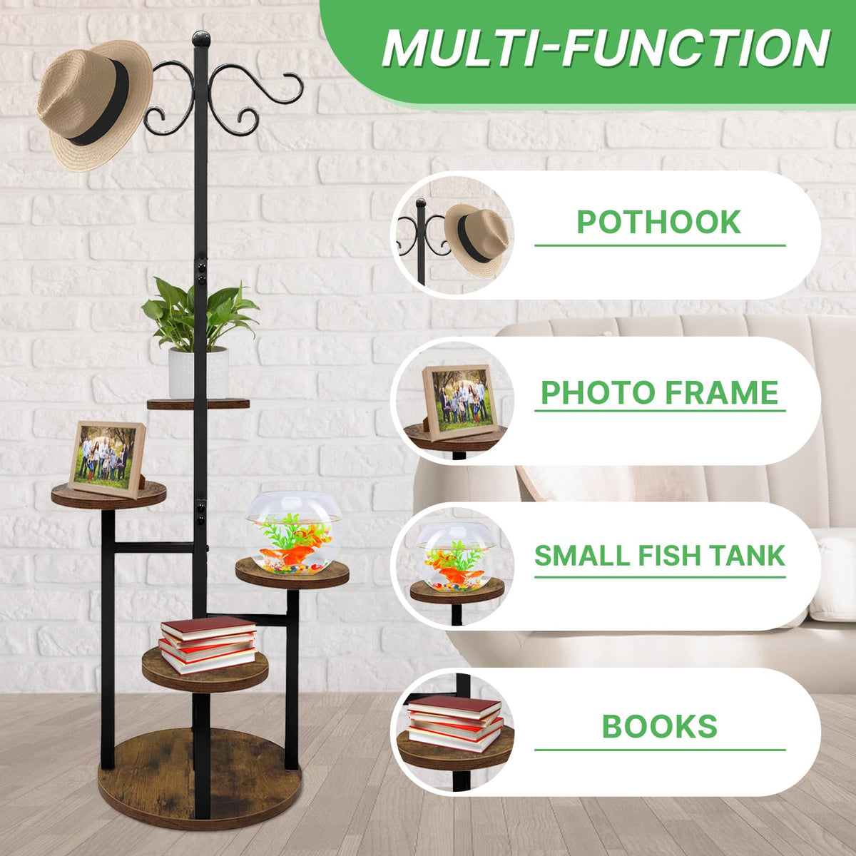 Plant Stand Indoor Outdoor, 4 Tier Hanging Plant Stands, Multiple Plant Display Rack Flower Pot Stand,61'' Tall Metal Plant Holder for Living Room Balcony Garden Patio Black