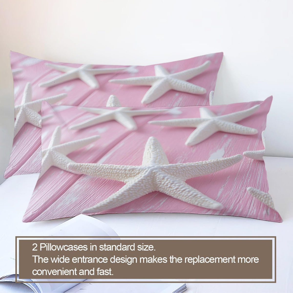 PAISUOQ Starfish Bedding Duvet Covers, Pink Comforter King Size, Romantic Nautical Bedding Sets with Zipper & Ties, 3 Pieces with 2 Pillowcases, Home Decor & Gifts