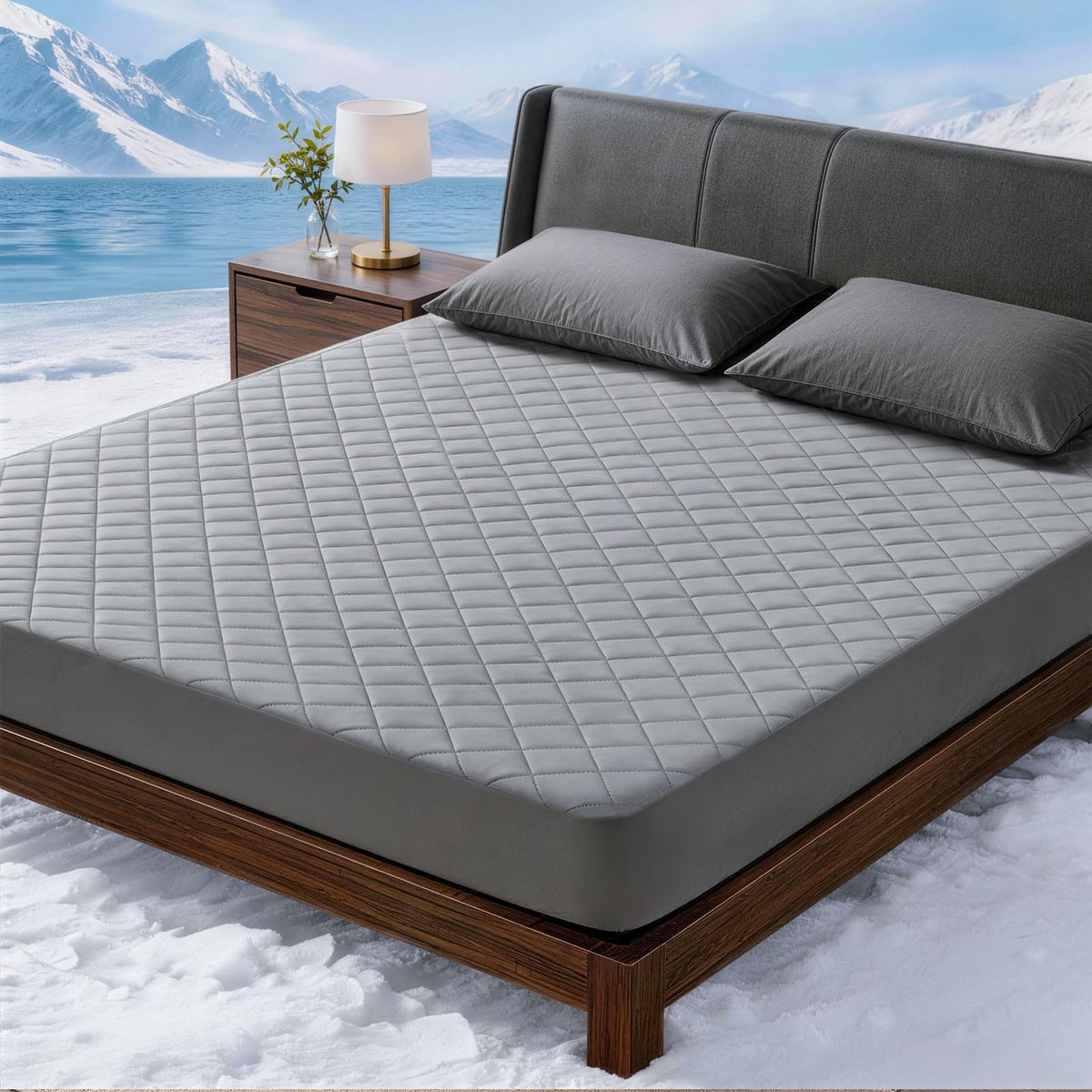 Welfibr Cooling Mattress Pad for Hot Sleepers Noiseless Mattress Protector Bed Cooling Pad 3X Breathable Mattress Topper Q-Max 0.45 Cool Touch, 3D Mesh Deep Pocket Bed Cooling Cover Grey Full