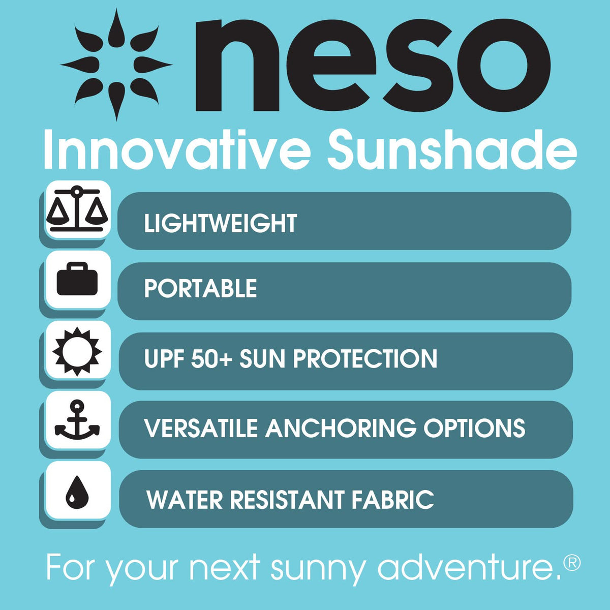 Neso Grande Portable Beach Tent Sun Shelter - Lightweight Beach Shade Canopy - Easy Setup for Family Outings - Patented Reinforced Corners - UPF 50+ Sun Protection - 7ft Tall, 9 x 9ft - Rainbow