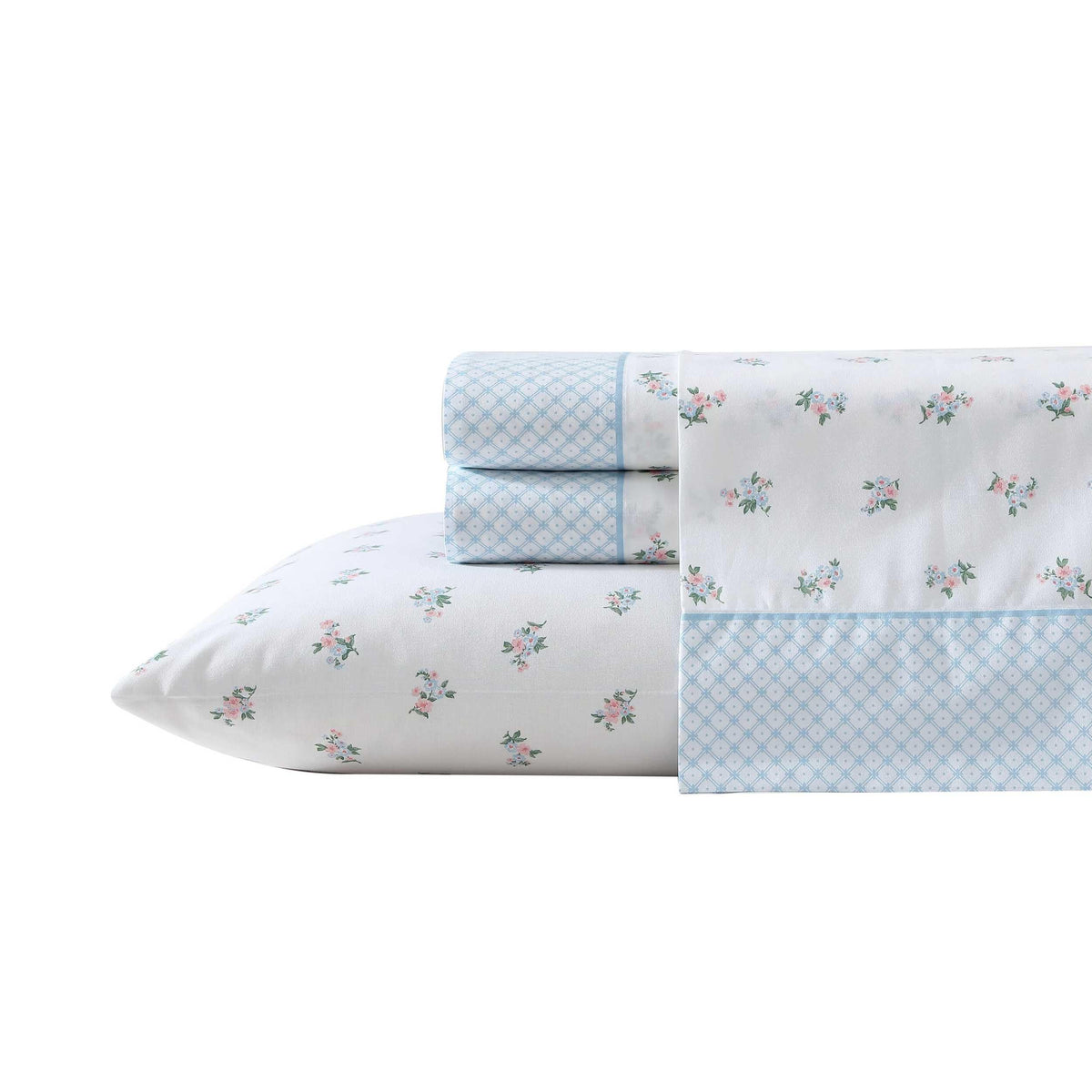 Laura Ashley – Twin Size Sheet Set, Crisp & Lightweight Cotton Percale Bedding with Fitted Sheet and Pillowcase, Floral Room Decor, Deep Pocket, College Dorm Room Essentials (Harperette Blue)