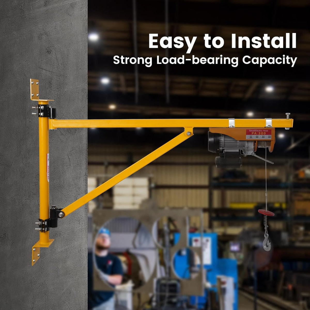 Doppy Wall Mount Jib Crane, Heavy-Duty Hoist Bracket Carbon Steel, 180° Swivel Scaffold Lifting Arm for Electric Hoists Up to 440 Lbs