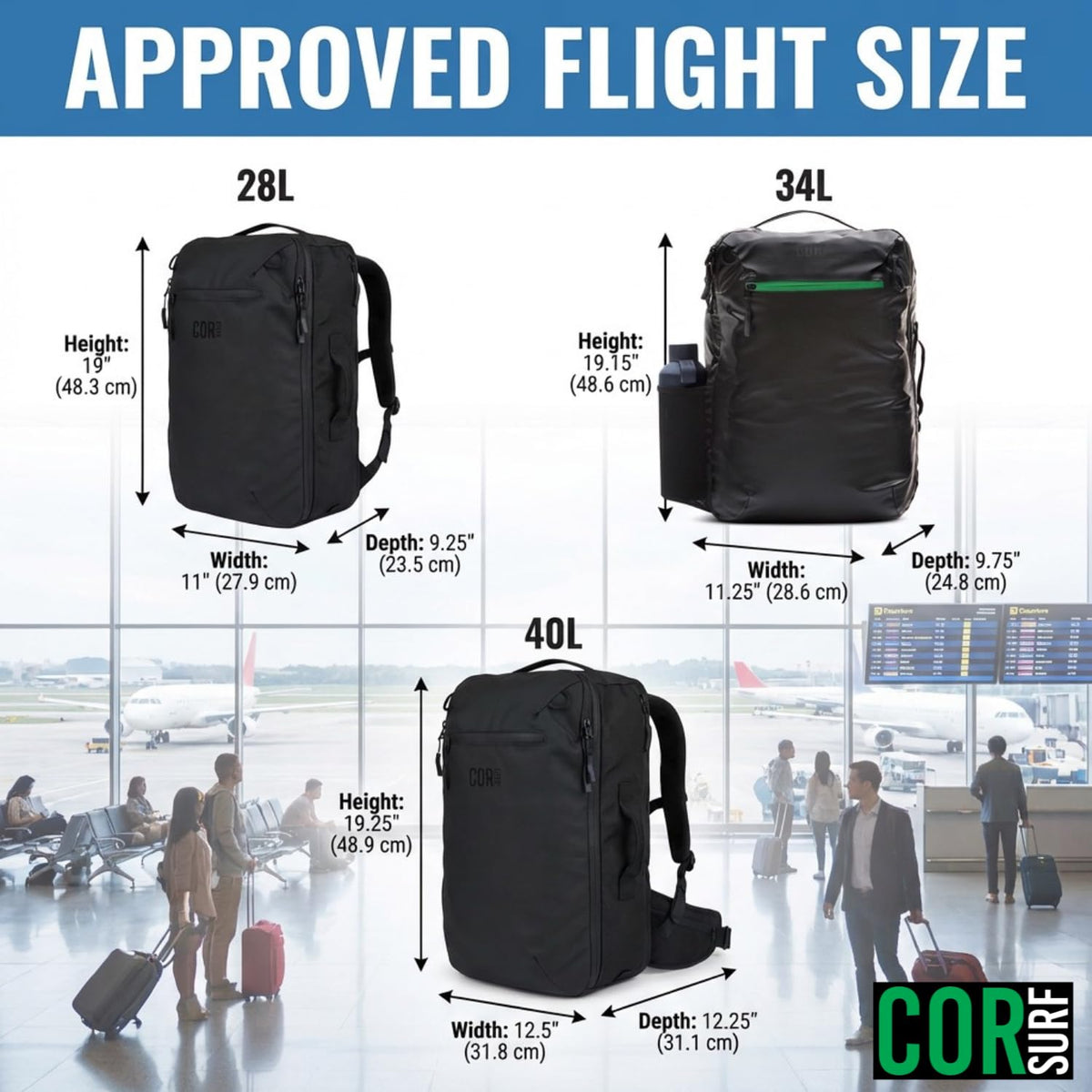 COR Surf Carry On Travel Backpack Bundle | Island Hopper Travel Backpack with Toiletry Bag and Compression Packing Cube Set (28L, Pink)