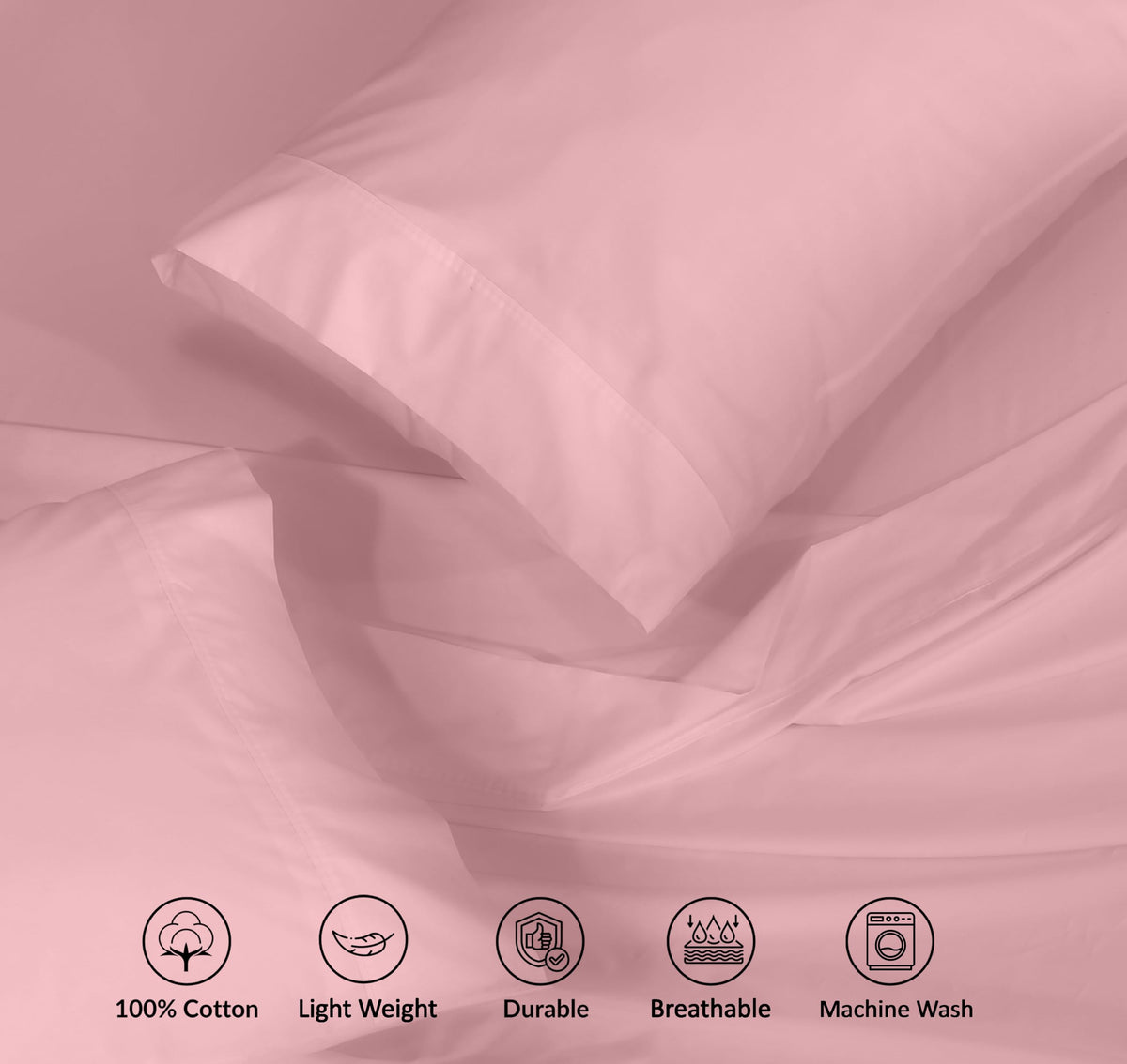 RUVANTI 100% Cotton Percale Sheets Full Size, Bridal Rose