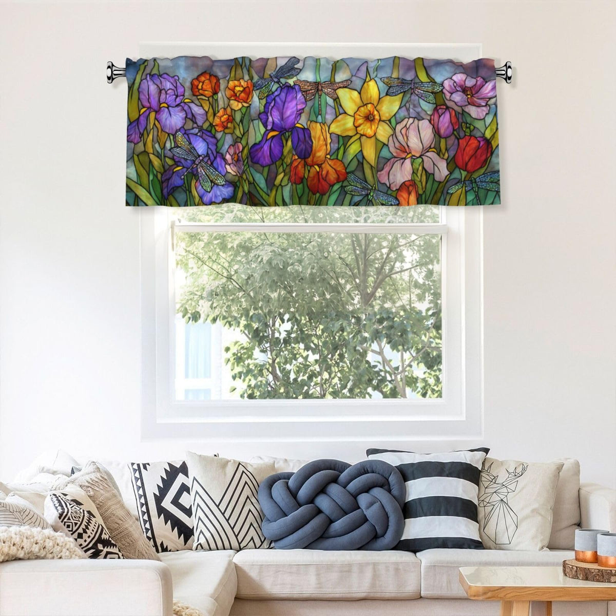 Ecixzyo Dragonfly Glass Valance Curtain Window Valance Treatment Decor Small Window Curtains for Bedroom Kitchen Bathroom Living Room 1 Panel 54x18in