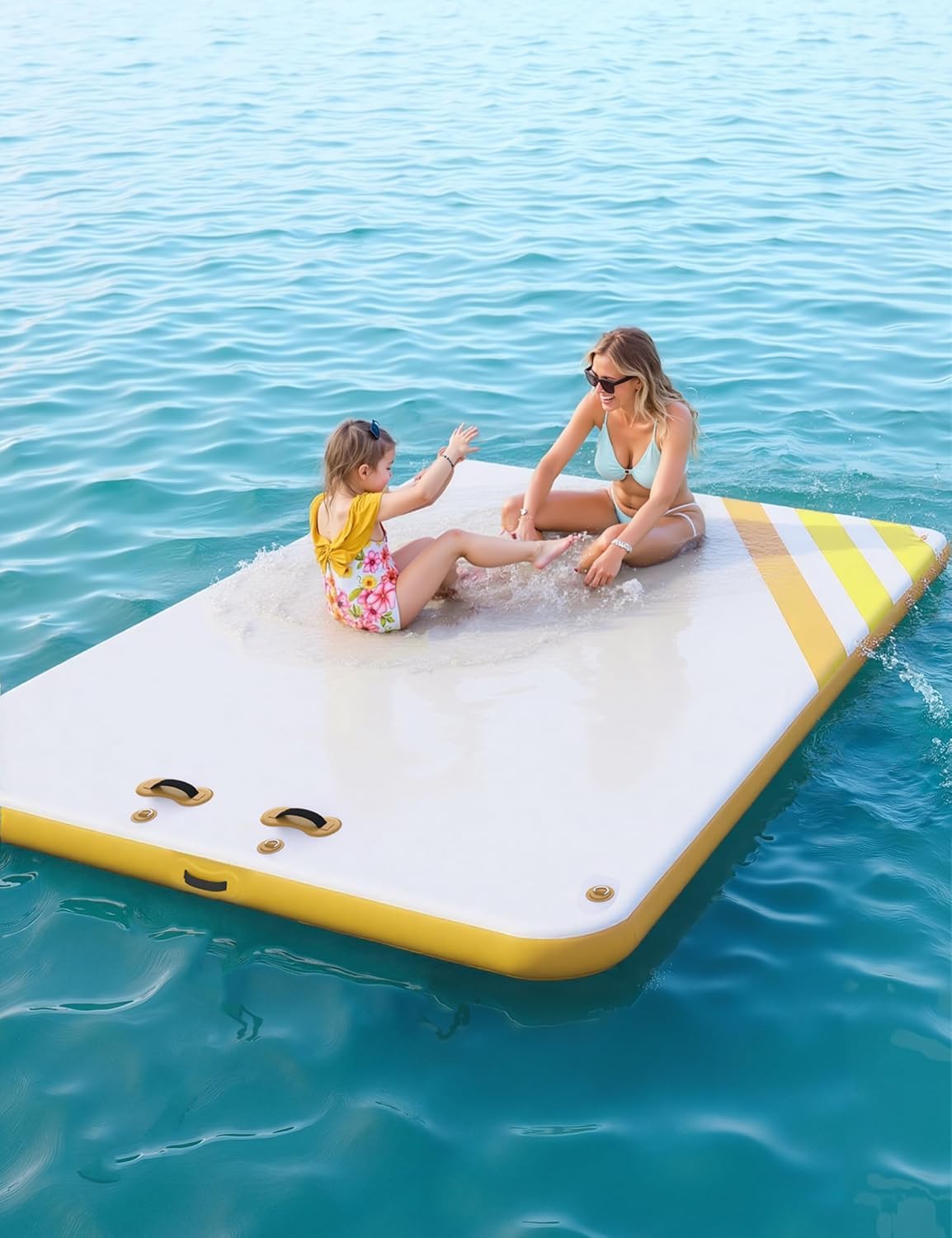 GAOMON Inflatable Dock Floating Platform, Thick Lake Floats for Adults, Non-Slip Air Dock Platform with Portable Carrying Bag, Floating Platform Island for Pool Beach Ocean(Yellow,8 x 6 ft)