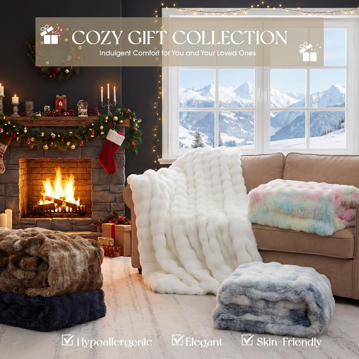 BEDCOOL Luxury Fluffy Faux Fur Throw Blanket, Soft Plush Thick Minky Bubble Blanket for Couch Sofa Bedroom Living Room, Perfect Home Decor Gift for Women, 50 * 60 in,White