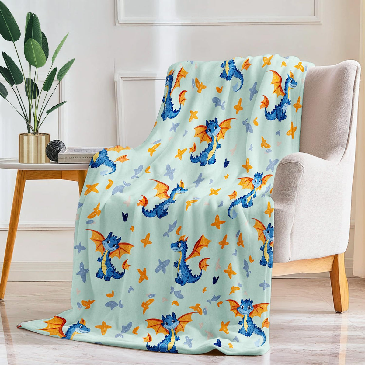 Cute Little Flying Dragon Blanket Dragon Fleece Throw Blanket Super Soft Fuzzy Plush Cozy Warm Dragons Decor Stuffed Bedding Blankets Gift for Boys Girls Men Women Kids & Adult 50"X40"