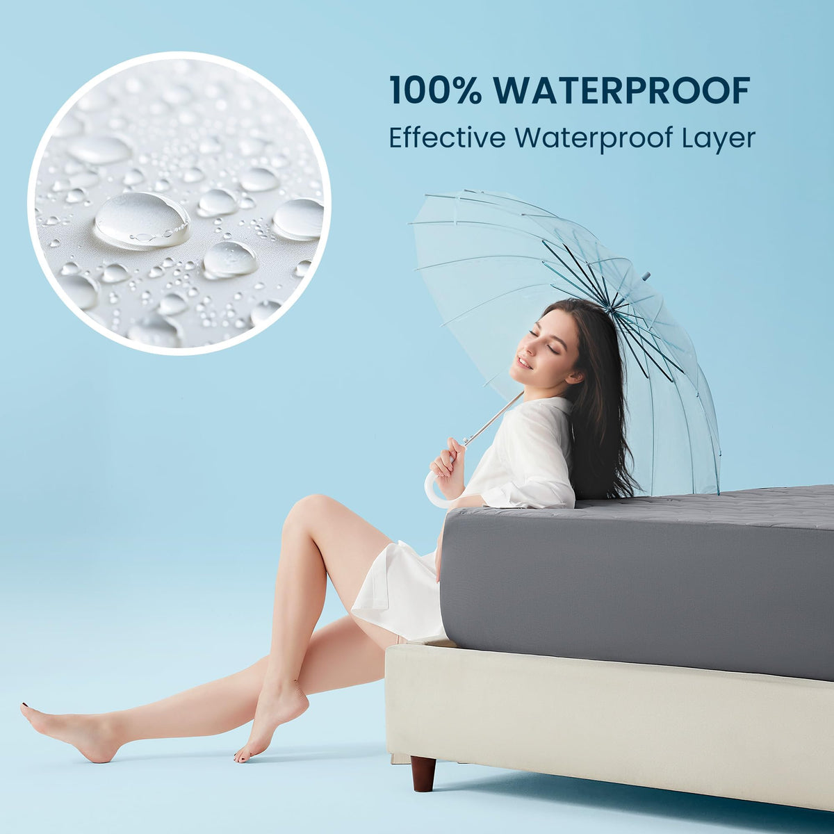 Sleep Zone Cooling Mattress Protector Full, Waterproof Bedding Pad for Hot Sleepers, Soft & Breathable Mattress Topper, Deep Pocket Mattress Cover, Hotel Quality (Dark Gray，Full)