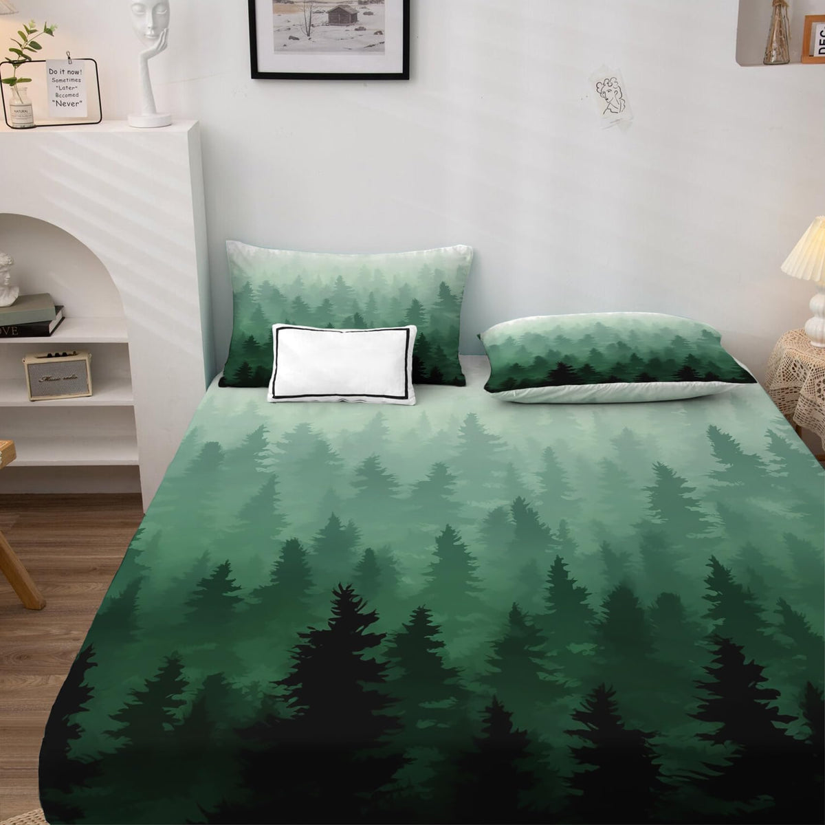 THYUNQ Forest Split King Sheets Sets for Adjustable Bed, Nature Woodland Pattern Sheet Set - 16 Inch Deep Pocket, Super Soft Microfiber Printed Bedding Sheets & Pillowcases 5 Piece