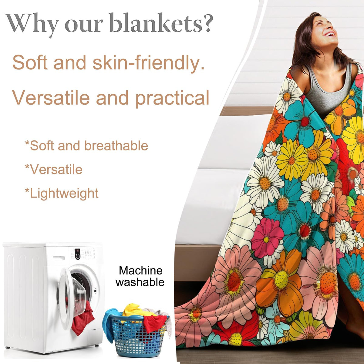 Skeleton Floral Blanket, Flannel Throw Blanket Soft Cozy Lightweight Blankets for Adults Women Kids Home Decor for Sofa Couch Bed 60x50 Inch