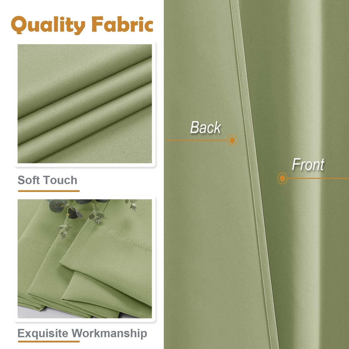 Aiyufeng Sage Green Blackout Curtains for Bedroom 63 Inch Length 2 Panels Set, Solid Thermal Insulated Energy Saving Rod Pocket Window Treatment Curtains Blackout Drapes, W40 x L63 Inch, Sage