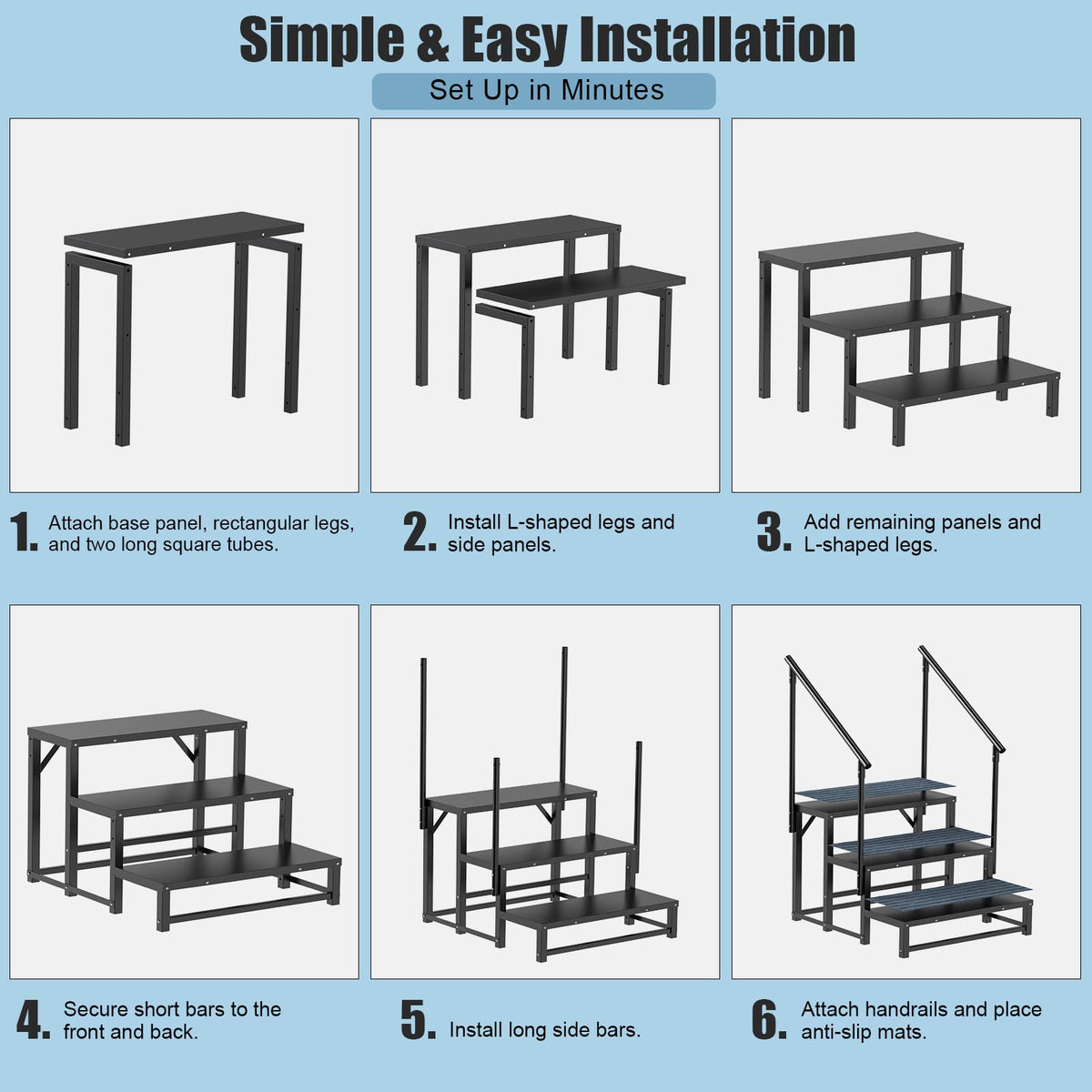 RV Steps with 2 Handrail, 3-Step Heavy Duty Hot Tub Steps, Non-Slip Outdoor Spa Steps for RV, Camper, Trailer, Mobile Home, Porch, Portable Ladder Stairs with Anti-Slip Mats (3 Steps with 2 Handrail)
