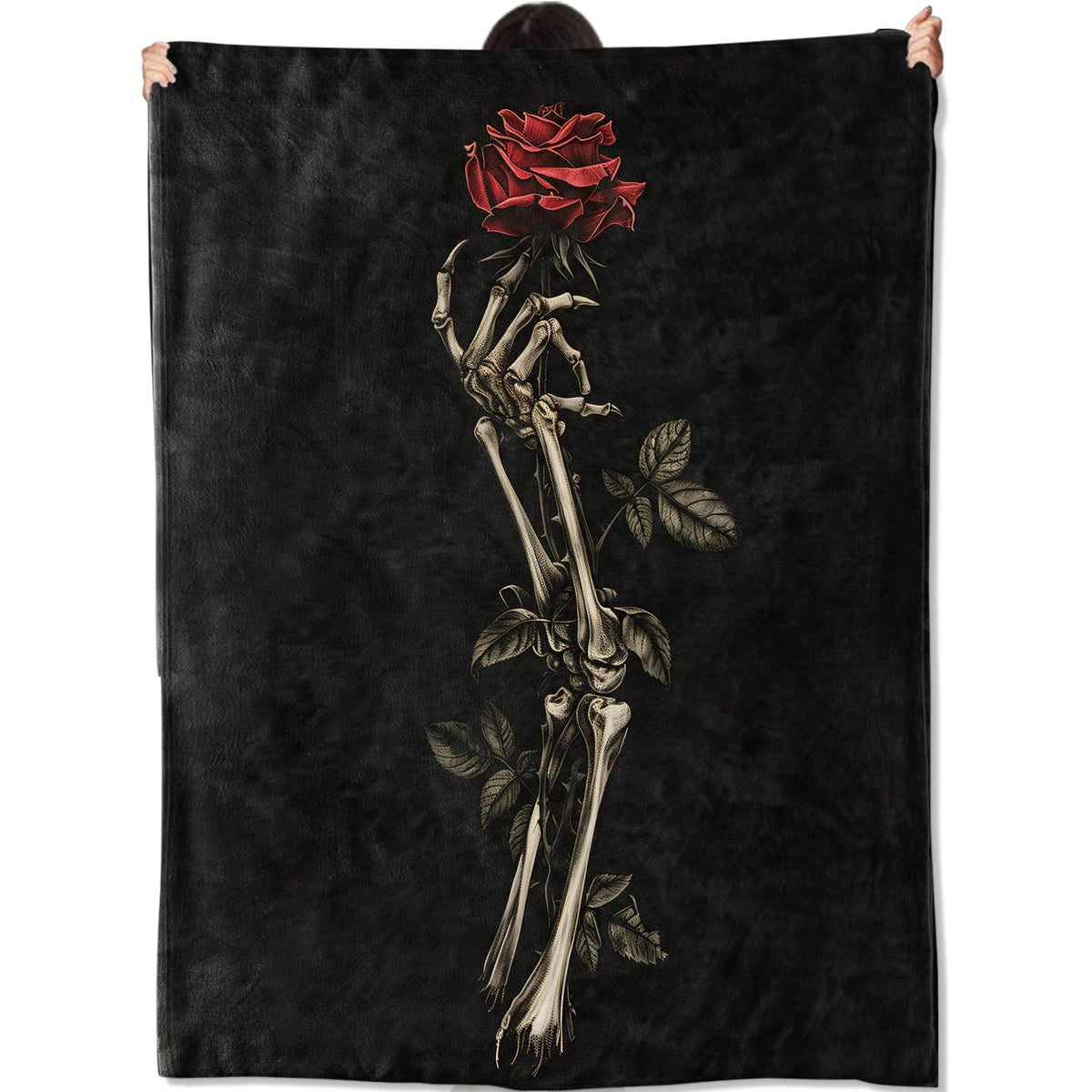 amepay Gothic Skeleton Rose Soft Flannel Blanket 50×60 Inches,Dark Romantic Floral Art,Lightweight Cozy Plush Throw for Couch Sofa Bed,Gifts Blankets for Women Girls Goth Decor Lovers Home Decor