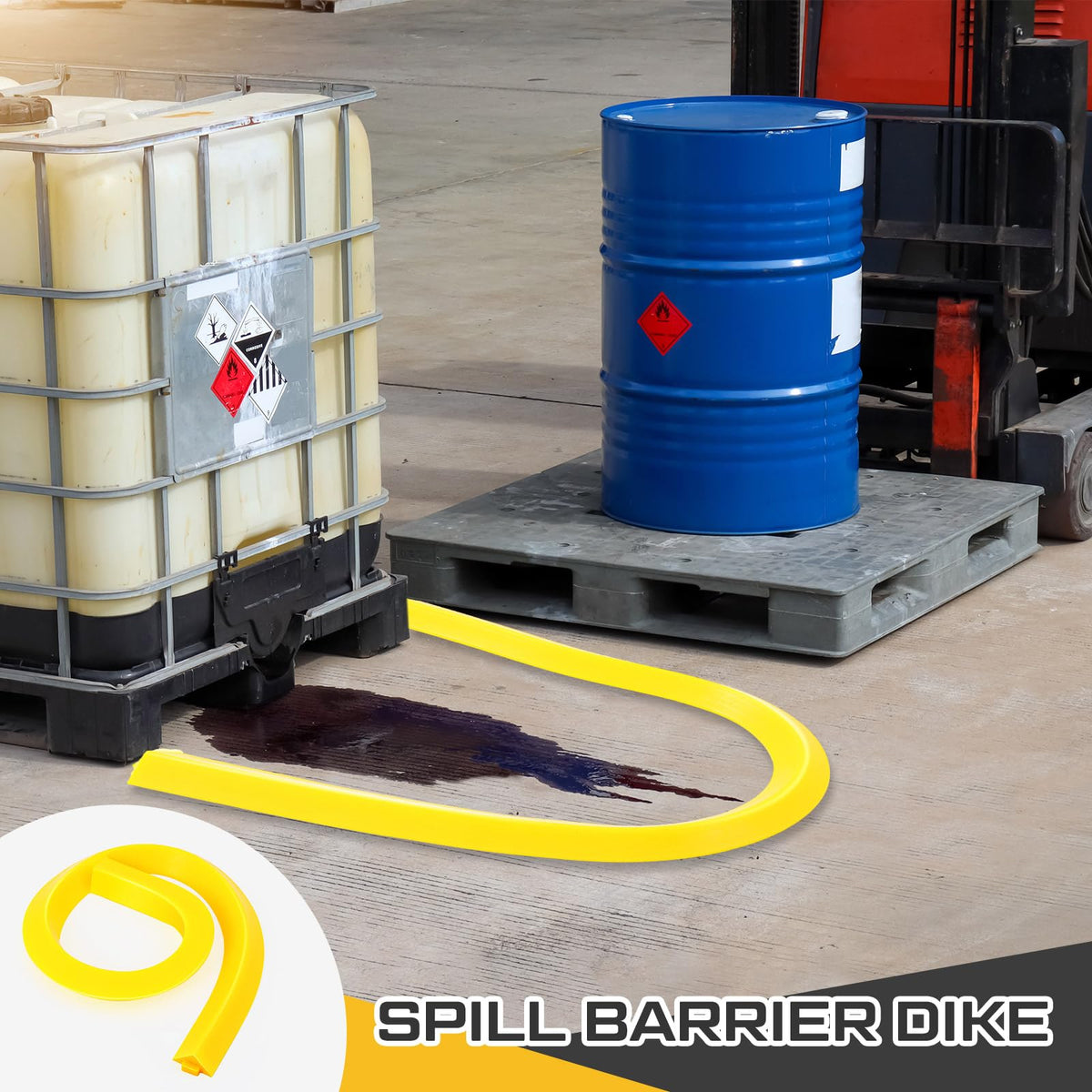 Pushglossy 3 Pcs Spill Barrier Dike 5'L x 2.6"W x 1.5"H Water Dam Barrier Liquid Blocker for Garage Home Floor Flooding Solutions(Yellow)