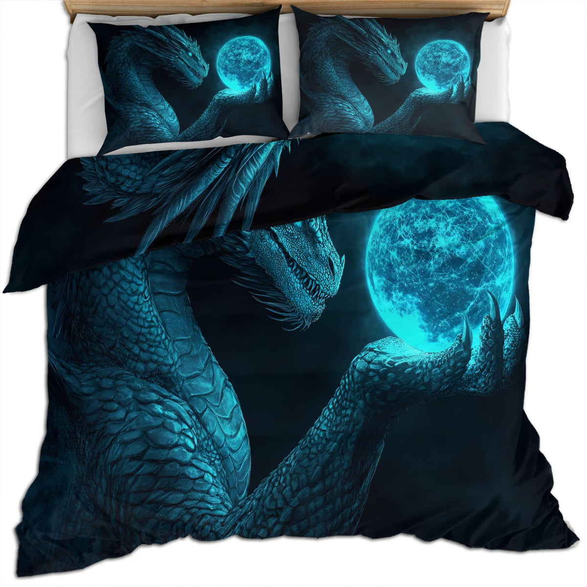 PAISUOQ Western Dragon Duvet Cover King, Magic Dragons Comforter Cover with Zipper Ties, Fantasy Animals Bedding Set, 3 Pieces with 2 Pillow Cases, Home Decor & Gifts