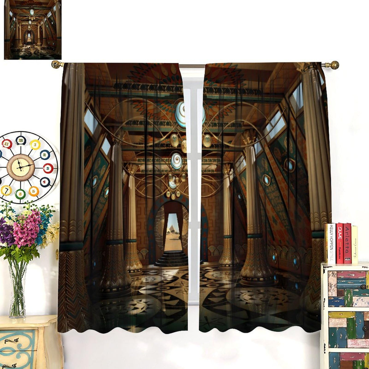 Brown Retro Architectural Curtains,Retro Style Darkening Window Treatments for Bedroom Living Room Home Décor Drapes 2 Panel Sets Total Size 42" x 45"