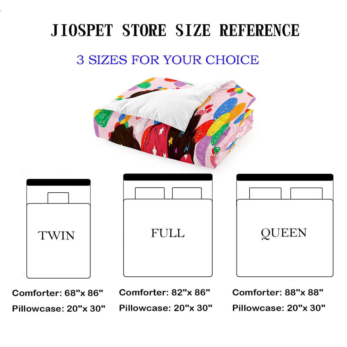 Jiospet Black Girl Full Size Comforter Sets for Girls, African Full Girls Room Cute Full Set Pink Princess Full Bedding Set, Full (1 2 Pillowcases)