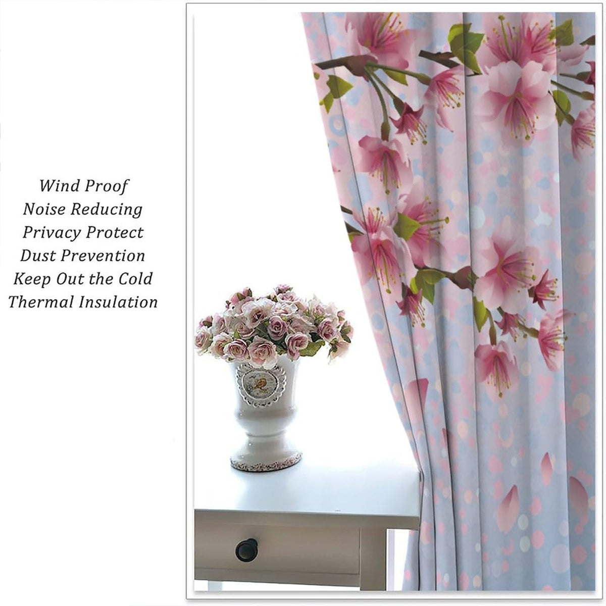 Mchenxin Colorful Spring Flower Curtains for Kitchen, Japanese Cherry Branch Falling Petals Print Window Drapes Curtains for Bedroom Bathroom Cafe, 42x45in (No Blackout)