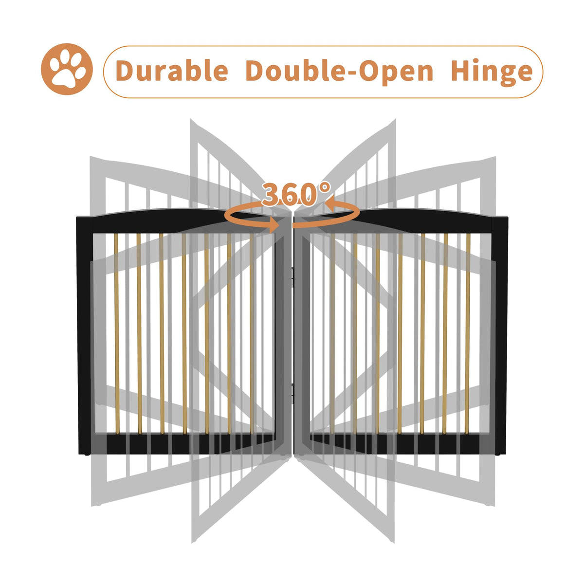 PUPETPO Freestanding Pet Gate for Dogs, Foldable Wooden Dog Gate for House, Indoor Dog Gate for Stairs, Doorways, Step Over Pet Puppy Safety Fence, 80 Inch Wide, 4 Panels 24", Black & Gold
