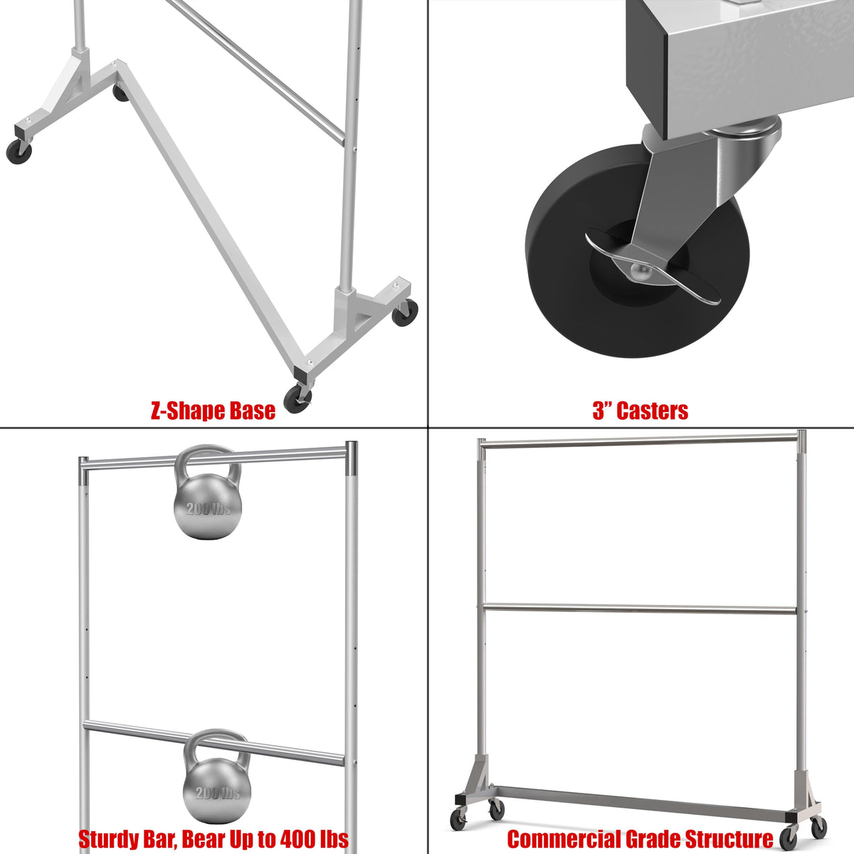 Simple Houseware Commercial Grade Z-Base Double Rod Garment Rack, 600lb Load, 63 inch, Silver