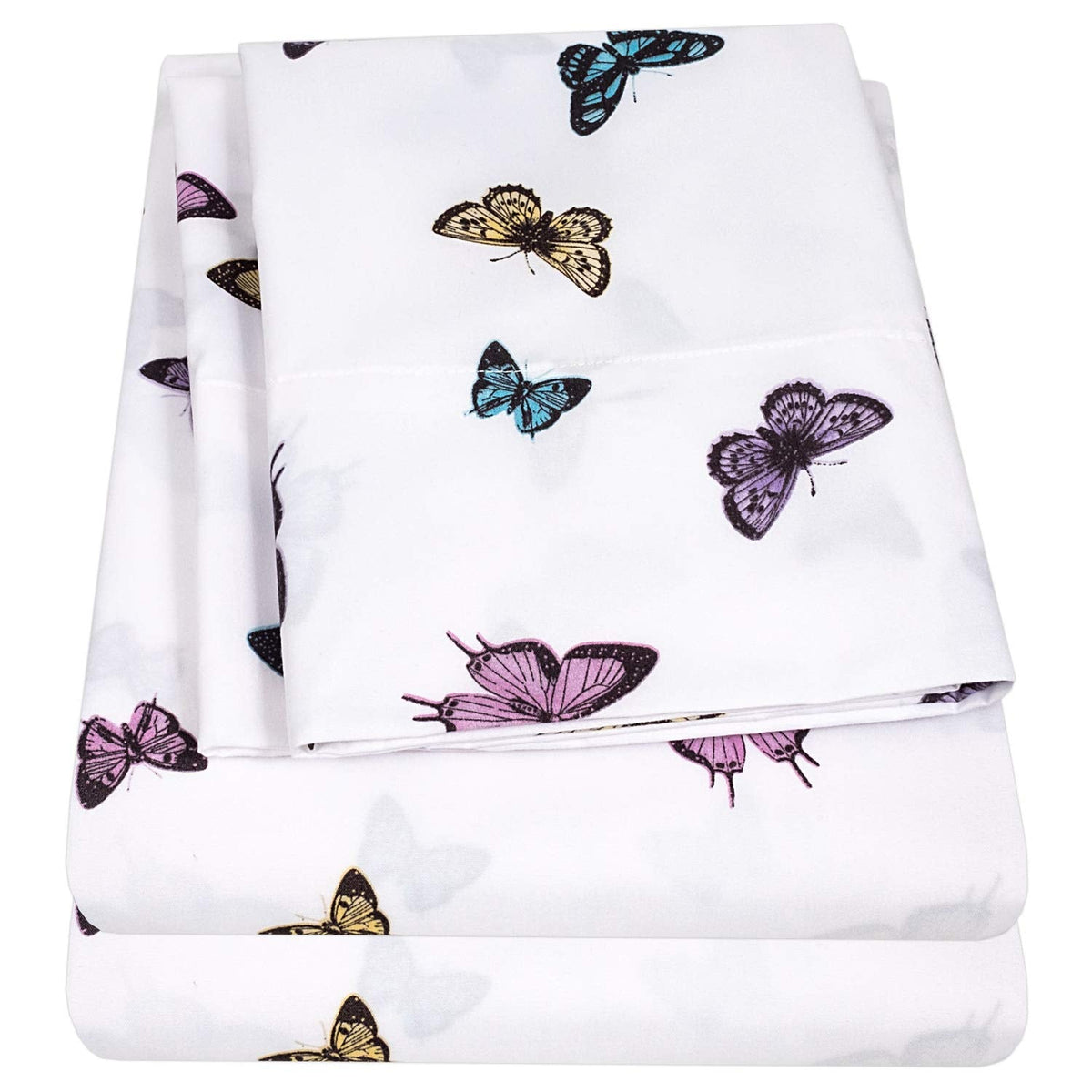 1500 Supreme Kids Bed Sheet Collection - Fun Colorful and Comfortable Boys and Girls Toddler Sheet Sets - Deep Pocket Wrinkle Free Soft and Cozy Bedding - Twin XL, Butterflies