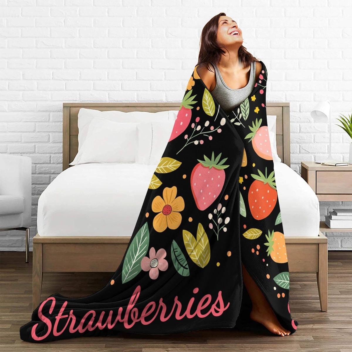 Lovira Just A Girl Who Loves Strawberries Throw Blanket Cute Strawberry Fruits Print Throw Blankets Gifts for Couch Sofa Bed Stuff Decor Soft Cozy Fleece Plush Warm Flannel Bedding for Lover 40"x50"