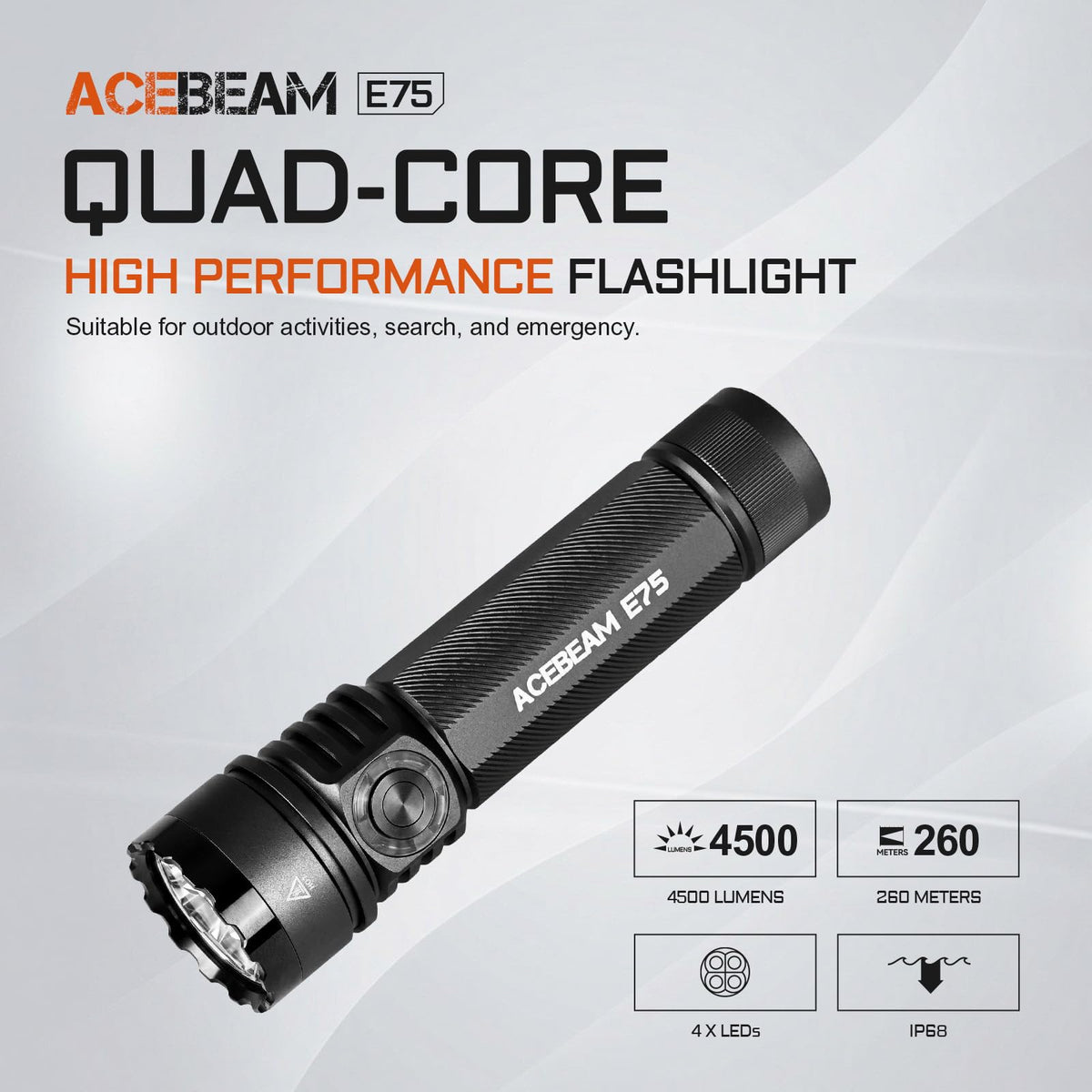 ACEBEAM E75 4500 High Lumens Flashlight with Magnetic Base, Super Bright LED Flashlight Rechargeable, IPX8 Water-Resistant EDC Flash Light, 26 Days Super Long Lasting for Camping,Everyday Use