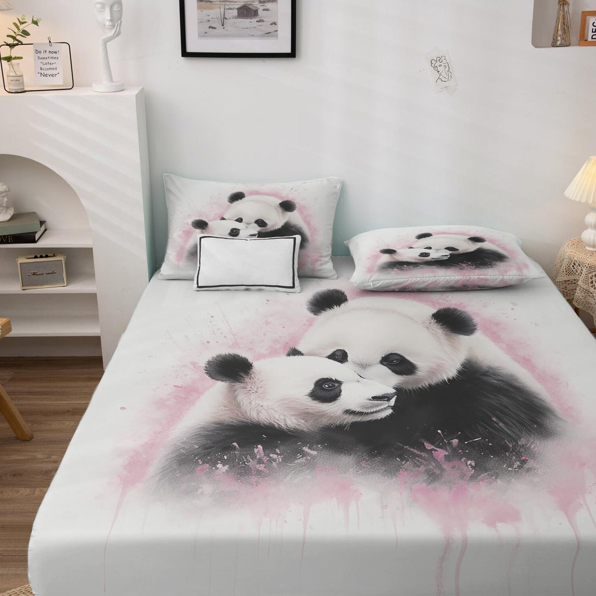 Rejkxyw King Size Sheets Set Panda - Cartoon Bed Sheets - Kids Boys Girls Sheet Set - 12 Inch Deep Pocket - Ultra Soft Winkle Free Microfiber Bedding Sheets & Pillowcases 4 Piece