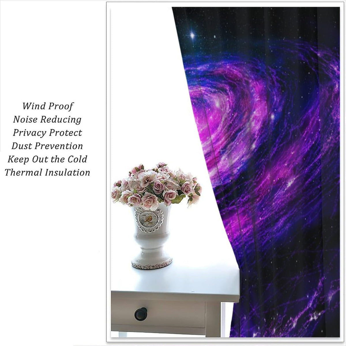 Galaxy Blackout Curtains,Purple Universe Starry Night Outer Space Mystery Galaxy Milky Way Black Hole Stars Windows Treatments Rod Pocket Drapes For Kids Boys Teenage Living Room Bedroom 63x72in
