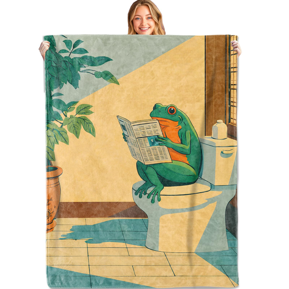 MIEPOS Funny Frog Newspaper Blanket Soft Lightweight, Retro Humor Style Flannel Throw Blankets for Couch Sofa Camping Office Travel Home Bedroom Decor, Women and Reading Lovers Gifts 60"X50"