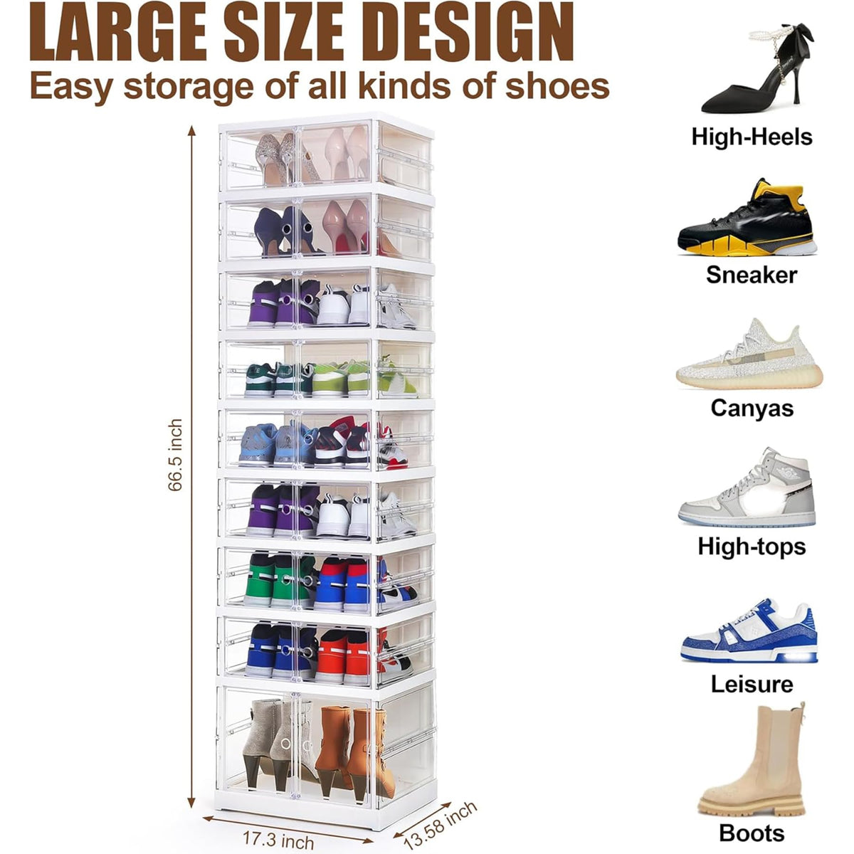 AOHMPT Foldable Storage Box - Easy Assembly Clear Plastic Stackable Shoe Storage Cabinet Organizer with Lids - Large Size Shoe Rack (9 layers clear)
