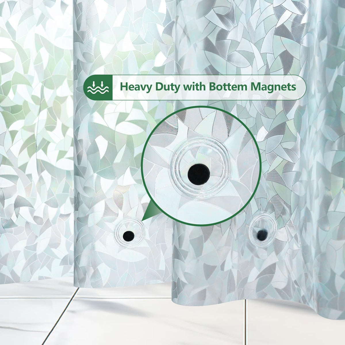 AooHome Long Shower Curtain Liner - EVA 3D Decals Stained Glass Pattern Design Bathroom Shower Curtain with Hooks, 5 Bottom Magnets, Heavy Duty, Water Repellent, Semi Transparent, 72x78 Inch