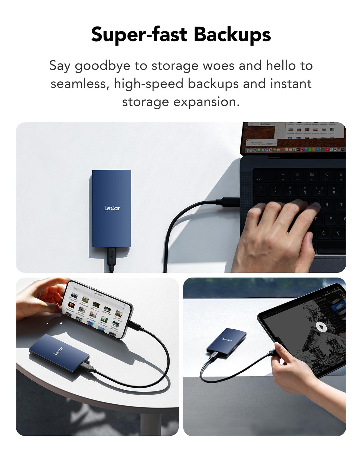 Lexar ES3 1TB External SSD, USB 3.2 Gen2 Portable SSD, PSSD Up to 1050MB/s Read, 1000MB/s Write, External Solid State Drive Compatible with iPhone 17 Series/Mac/PS5/XBOX/Laptop/PC, Blue