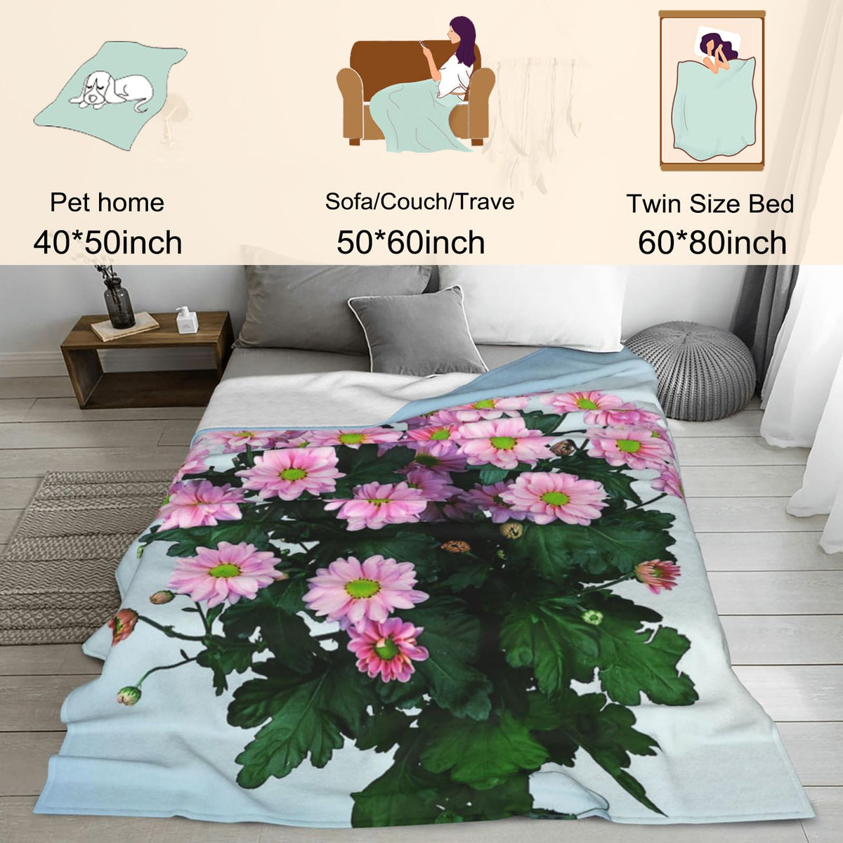 Zeleda Cute Cat Cozy Throw Blanket for Couch Sofa Bed, Soft Flannel Playful Kitten Blankets for Kids Girls Boys Teens, Warm Lightweight Adorable Whimsical Throws for Room Decor Gifts, 50x60 Inches