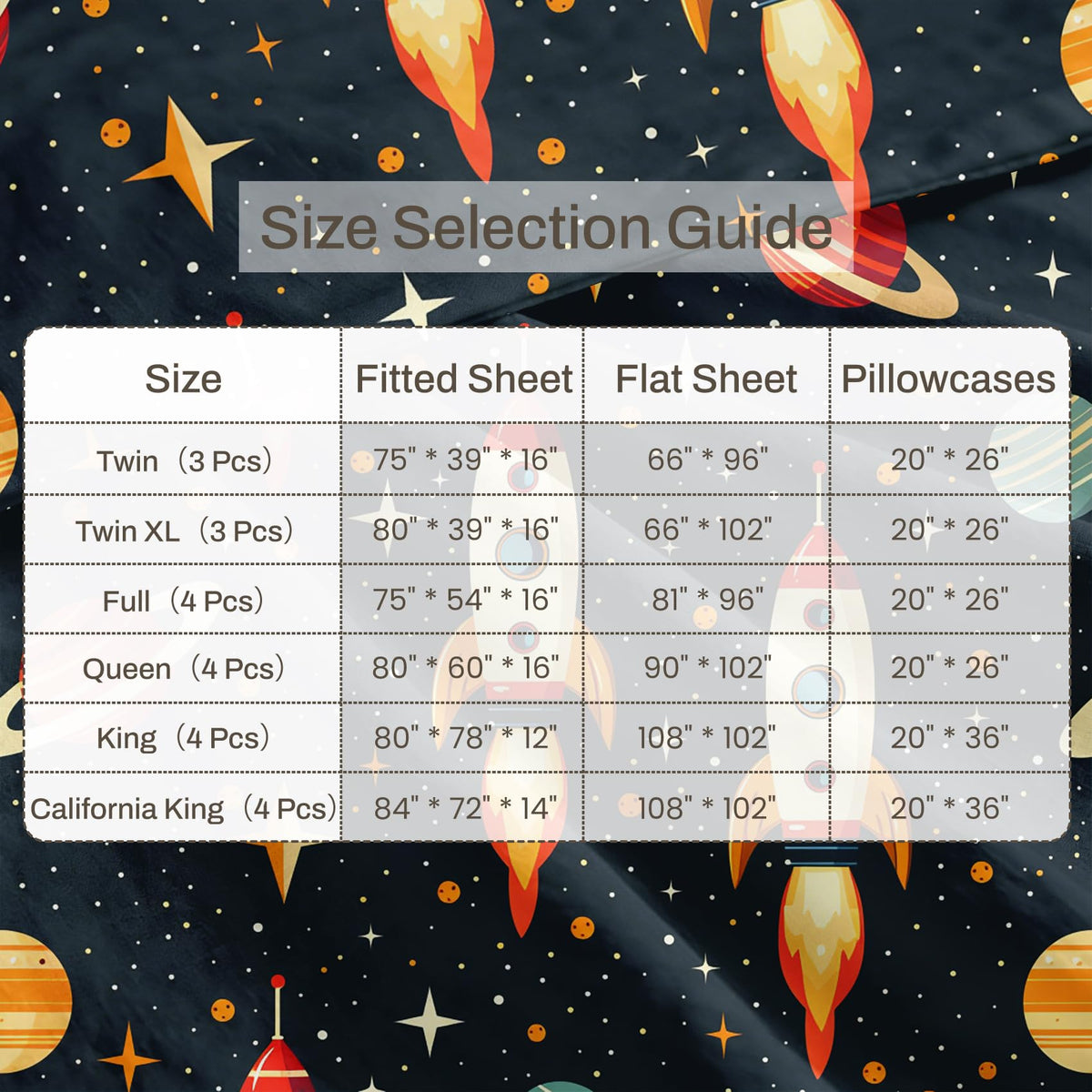 Rocket Twin Sheet Set 3 Pcs Boys Outer Space Bed Sheets, Navy Blue Red