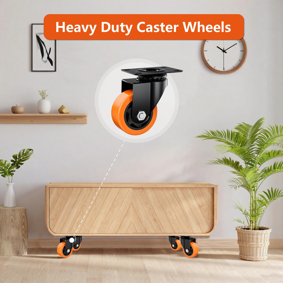 ASHGOOB 3 Inch Caster Wheels, Casters Set of 24 Heavy Duty, Orange Polyurethane (PU) Casters, Industrial Swivel Top Plate Castor Wheels for Workbench/Furniture/Cart (Pack of 24)