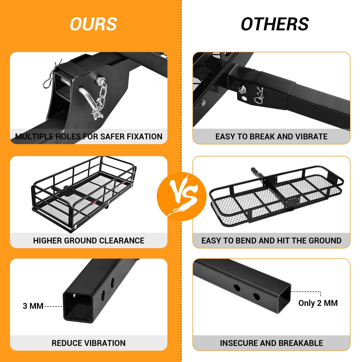 Folding Hitch Mount Cargo Carrier Rack - 750 LBS Heavy Duty Rear Luggage Basket for Car SUV, Fits 2" Receiver - Tow Hitch Cargo Rack for Camping Travel, Black