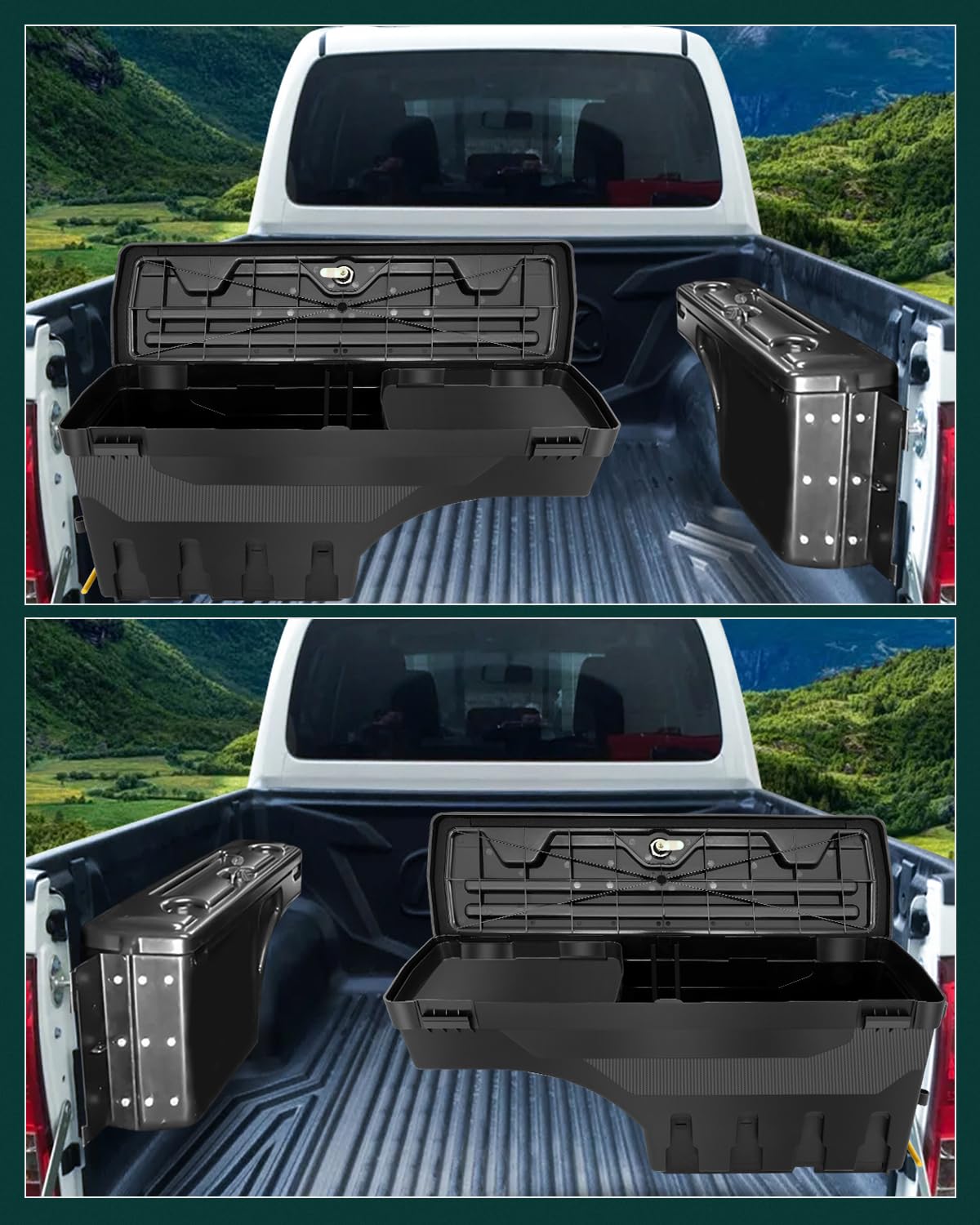 SCITOO Truck Bed Tool Box for Ford F-250 F-350 Super Duty 1999-2016 Left & Right Side,Multi-Compartment Dividers Organized Storage,Heavy Duty & No-Drill Installation
