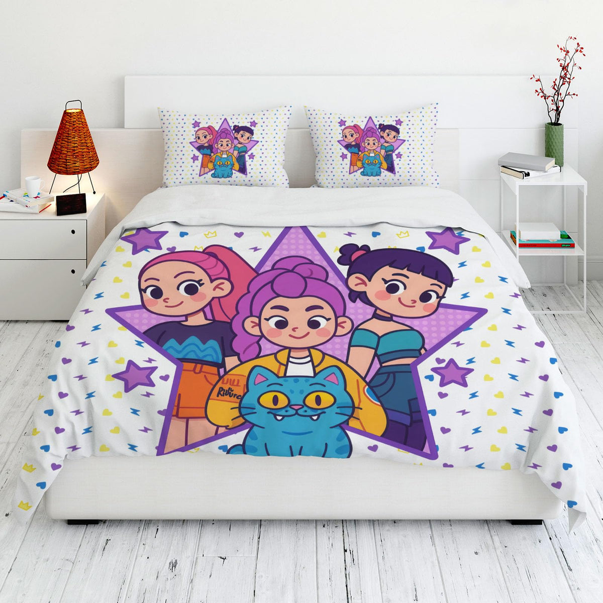 Allenjoy Cute Korean Anime Hunter Comforter Set with 1 Pillowcase for Girls Teens Women Fans Daughter Bedroom Nursery Bedding Room Decor, Machine Washable Durable Twin Size