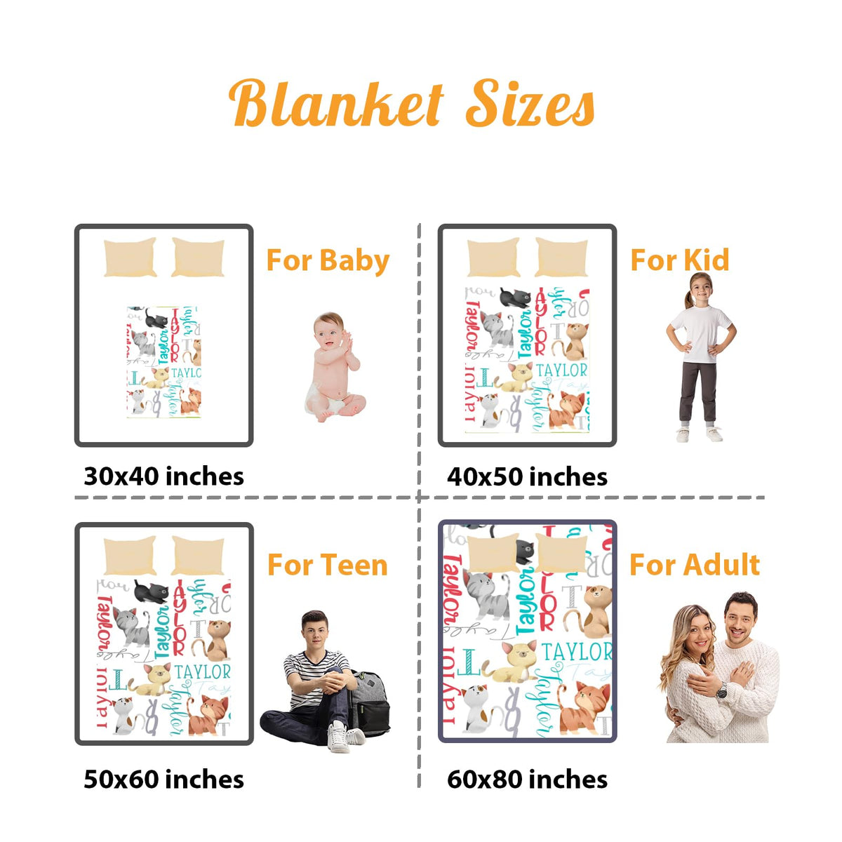 ZOTIMEF Custom Baby Blanket - Multi-Fonts Name with Cats Design - Personalized Flannel Blanket Soft Plush for Boys Girls Holidays Birthdays Gifts Color14