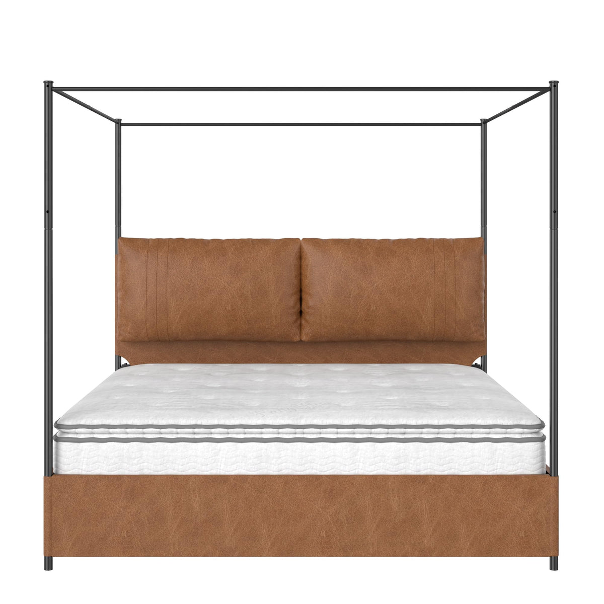 madeslves King Size Upholstered Canopy Bed Frame with Headboard, Heavy Duty Metal Slats Support, No Box Spring Needed, Easy Assembly, Brown