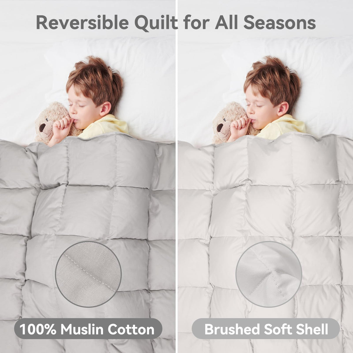 zzlamb Muslin Toddler Down Comforter Baby Down Blanket, Lightweight Crib Quilt All Season Duvet Insert, Soft & Breathable 100% Cotton Muslin for One Side Machine Washable, Misty Grey 41x48in