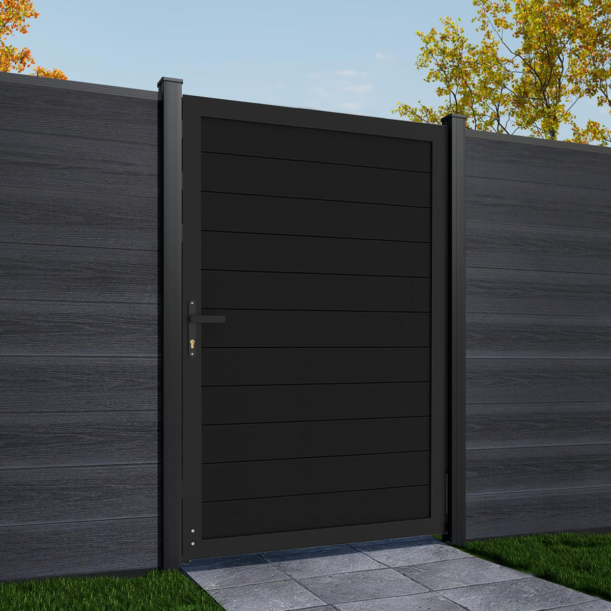 Treslam 6ft x 4ft Aluminum Alloy Privacy Gate - Outdoor Metal Garden Gate with Lockable Knob,Full Enclosure Security Gate, Design for Patio, Yard & Backyard, Easy Installation Without Posts