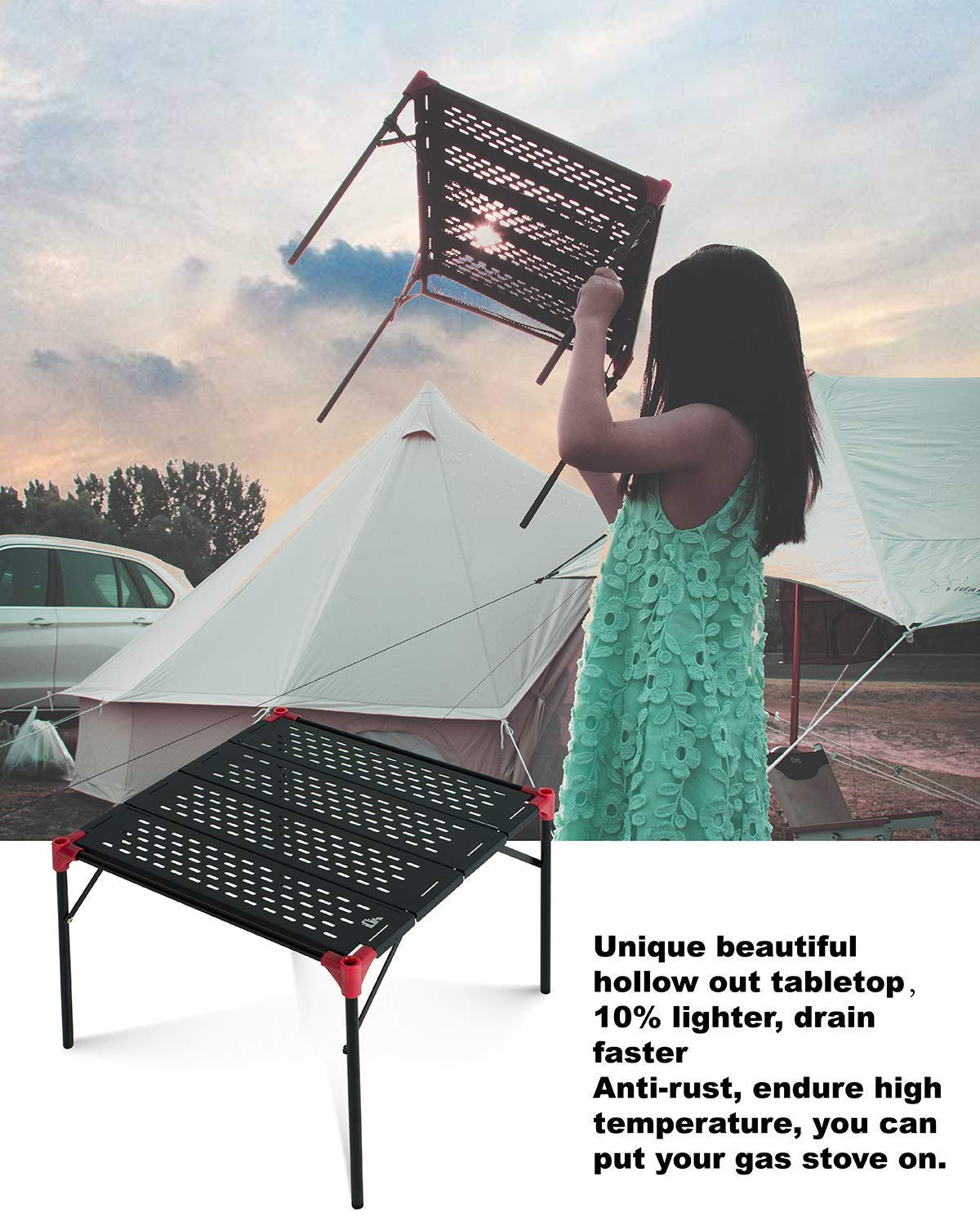 iClimb 2 Extendable Folding Table and 1 Pack Connecting Plates and 2 Lantern Hanger Bundle, Ultralight Compact for Many Person Camping Backpacking Beach Concert BBQ Party