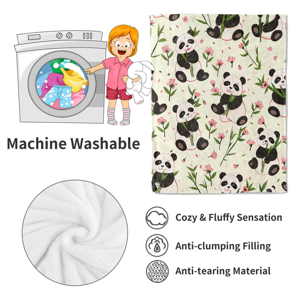 VODRM Cartoon Panda Blanket Cute Animal and Floral Flower Throw Blankets,Birthday Gifts for Kids & Animal Lovers,Lightweight Soft Fleece for Sofa Couch Bed Room Travel Farmhouse Decor 50x60in